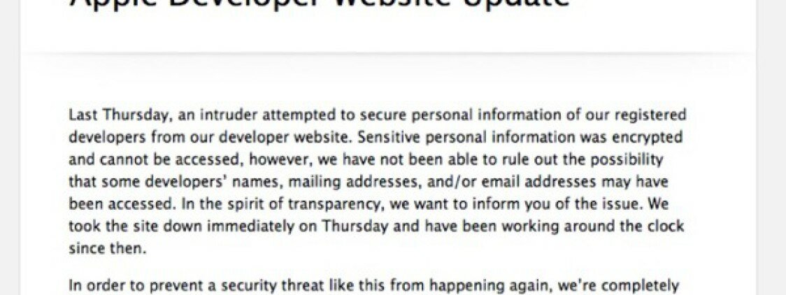 Apple ha confermato che il Dev Center è stato violato e che è in fase di ricostruzione