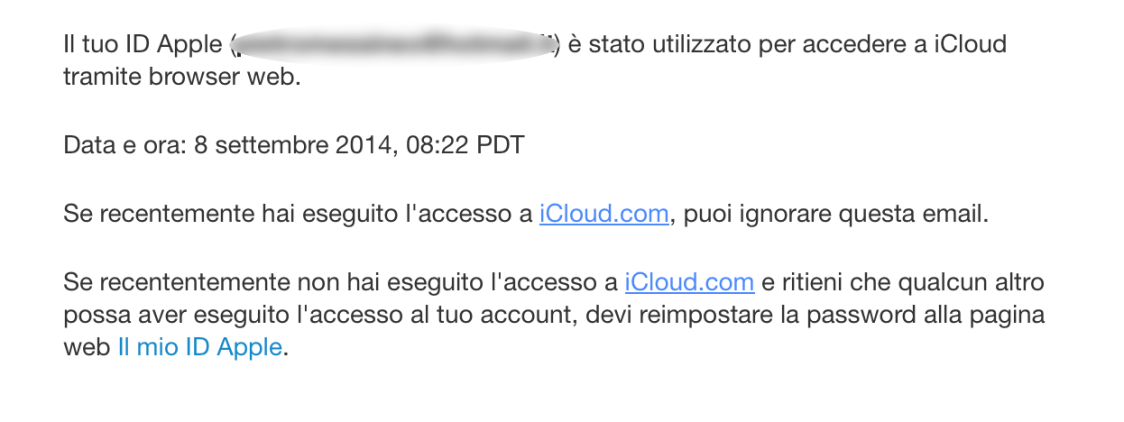 Apple inizia ad inviare degli avvisi via mail quando si accede ad iCloud da Web Browser