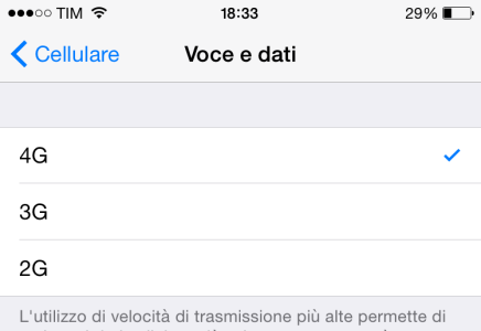 iOS 8.3 introduce la possibilità di impostare il 2G al posto del 4G o del 3G